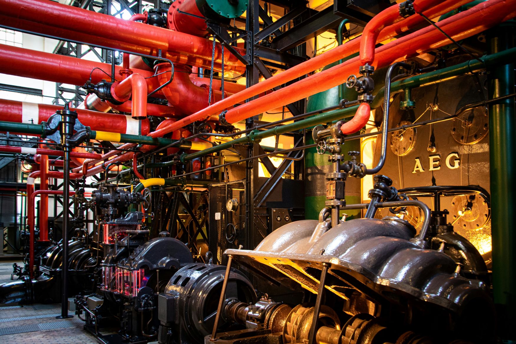 Industrial machinery with red powder coated piping