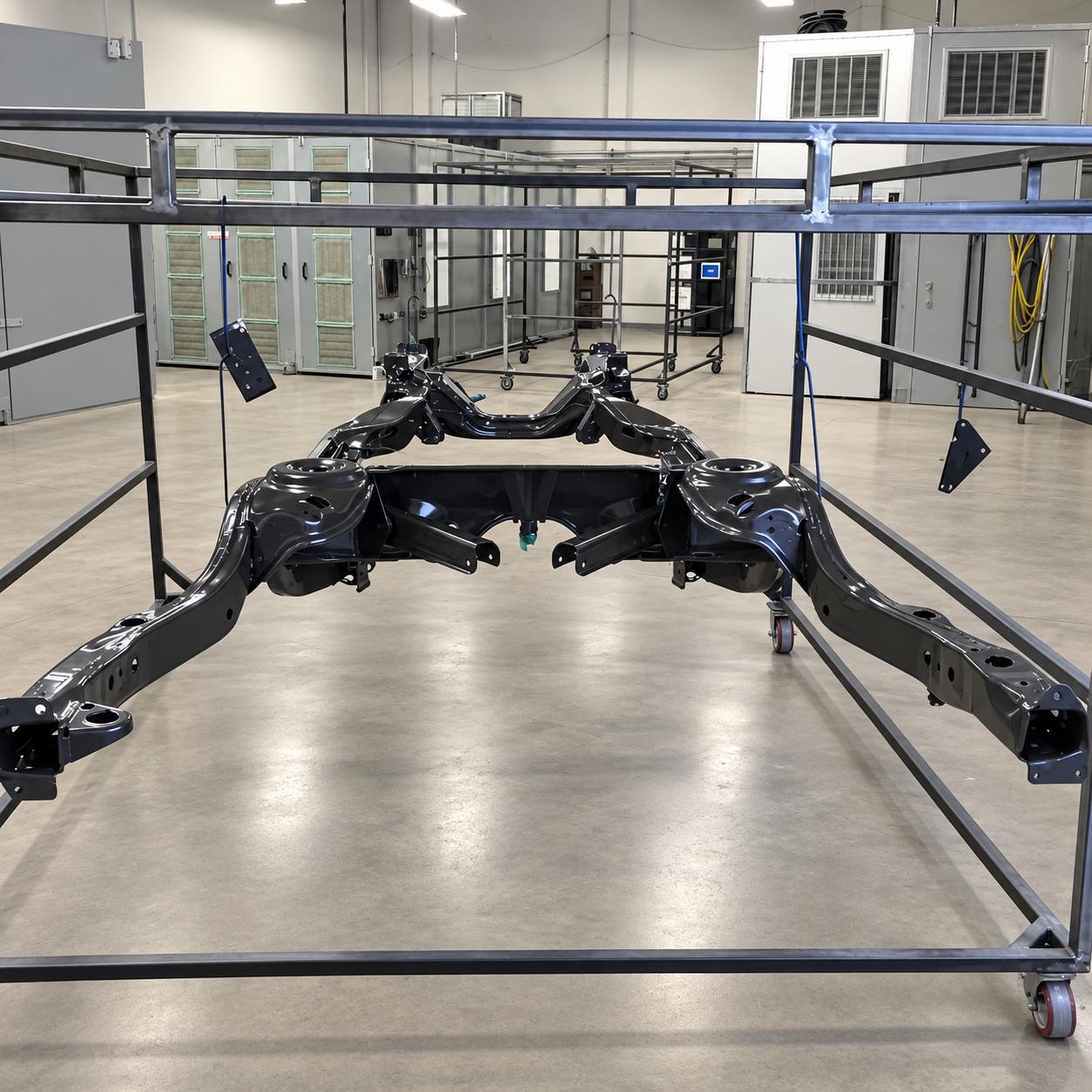 Automotive powder coating truck chassis