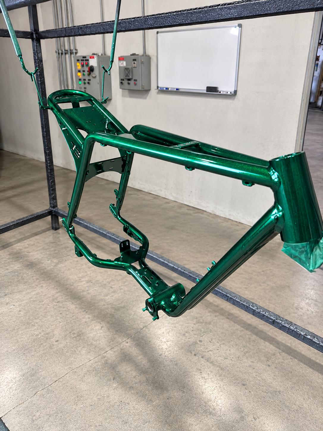 Bike frame finished with custom powder coating